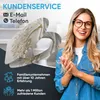 A woman is shown smiling next to a toilet seat with a decorative design. Text overlays provide customer service information and company details. Produktbild-Vorschau