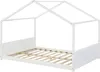 A white house-shaped bed frame with wooden slats. Náhled obrázku produktu
