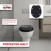 A toilet with a black seat in a modern bathroom setting. Produktbild-Vorschau