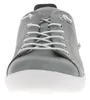 A close-up, front-facing view of a gray sneaker with white laces. Produktbild-Vorschau