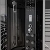 A close-up view of a modern black shower cabin with various features. Náhled obrázku produktu