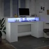A white LED desk with a computer and accessories, illuminated by blue LED lights. Anteprima dell’immagine prodotto
