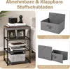 A side table with storage drawers and a collage of images demonstrating the drawers' features. Podgląd zdjęcia produktu