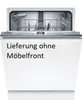 A white Bosch dishwasher with its door open, showing the interior racks and control panel. Text overlays are present on the front of the appliance. Produktbild-Vorschau