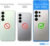 Comparison of Samsung Galaxy S25 series phones with compatibility indicators for a case or accessory. Produktbild-Vorschau