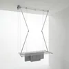 A ceiling-mounted clothes drying rack with towels hanging on it, set against a plain white background. Podgląd zdjęcia produktu