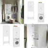 A collage of images showing a white washing machine cabinet with two doors, some images showing it with a washing machine underneath, and one image showing the interior of the cabinet. Produktbild-Vorschau