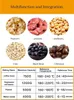 A collage of different types of beans and nuts with a table of baking information. Produktbild-Vorschau