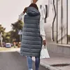Dámska dlhá pufer vesta s kapucňou, kožená bunda bez Náhľad obrázku produktu 4