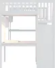 A white loft bed with a desk and shelves underneath, shown from the front. Voir les images du produit