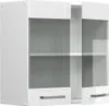 A white kitchen wall cabinet with glass doors and silver handles. Produktbild-Vorschau