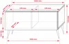 A technical drawing of a TV stand with dimensions indicated. Voir les images du produit