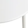 A close-up of the edge of a white round table with a single leg visible. Produktbild-Vorschau