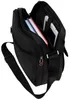 An open black messenger bag with books and a tablet inside, shown from a slightly elevated side angle. Produktbild-Vorschau