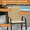 Close-up of an outdoor chair with text overlays highlighting its ergonomic features. Podgląd zdjęcia produktu