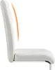 Side view of a white chair with an orange graphic indicating flexibility or movement. Produktbild-Vorschau