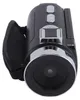 A close-up, studio shot of a black digital camcorder with silver accents, presented against a white background. Podgląd zdjęcia produktu