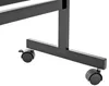 A close-up view of the black metal base and wheels of a stand. Náhled obrázku produktu