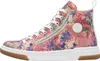 A side view of a high-top sneaker with a floral pattern. Voir les images du produit