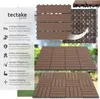 A collage of images showing brown composite deck tiles, with text describing their features. Náhled obrázku produktu