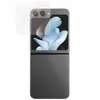 A screen protector is shown placed over the top half of a closed, dark gray flip phone. Produktbild-Vorschau