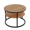 A round, two-tiered table frame with a wood-look finish and black metal legs, presented on a white background. Voir les images du produit