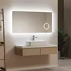 A modern bathroom vanity with a large LED mirror, sink, and faucet. Náhled obrázku produktu