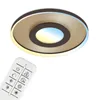 A modern LED ceiling light with a remote control, presented on a white background. Produktbild-Vorschau