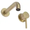 A modern gold-colored wall-mounted faucet and handle set against a white background. Podgląd zdjęcia produktu