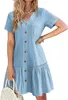 ASKSA Damen Sommerkleid Button Down Leinenkleid Strandkleid Produktbild-Vorschau 1