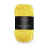 A ball of yellow yarn with a black label. Produktbild-Vorschau