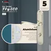 A marketing image showcasing a silver door handle set with text highlighting its features and brand. Produktbild-Vorschau