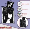 Product image showing a duvet cover and pillowcase set with a large graphic of Wednesday Addams on the duvet cover and a smaller graphic on the pillowcase, along with feature icons and text. Náhľad obrázku produktu