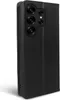 A black flip cover case for a Samsung Galaxy S25 Ultra phone is shown from the side. Produktbild-Vorschau