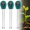 Three soil moisture meters are displayed in front of a blurred background with a young plant growing in soil. Produktbild-Vorschau