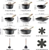 A collage of various cookware items and pan protectors with dimensions and labels. Anteprima dell’immagine prodotto