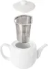 A white ceramic teapot with its lid and infuser basket detached, shown against a white background. Podgląd zdjęcia produktu