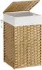 A woven laundry basket with a white liner and an open lid, shown against a white background. Podgląd zdjęcia produktu
