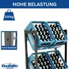 A metal rack holding several blue crates filled with beer bottles. Náhľad obrázku produktu