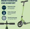 A green scooter is shown with text highlighting its features. Produktbild-Vorschau