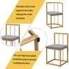 A collage of images showcasing a gold chair with a gray seat, highlighting its features like back support and floor protection. Anteprima dell’immagine prodotto