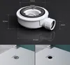 A diagram of a shower drain with dimensions and two close-up views of the drain installed in a shower floor. Produktbild-Vorschau