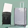 Two suitcases, one black and one silver, are shown with transparent protective covers. The black suitcase's cover is partially open, revealing the suitcase underneath. The silver suitcase is fully covered. Anteprima dell’immagine prodotto