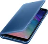 A blue flip cover case for a smartphone is shown from a diagonal angle, with the cover partially open to reveal the phone screen. Anteprima dell’immagine prodotto