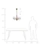 A diagram showing a chandelier and a table with a person for scale, with measurement markings. Náhled obrázku produktu
