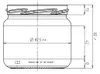 Technical drawing of a glass jar with dimensions and specifications. Náhled obrázku produktu