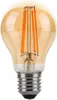 A close-up studio shot of an amber-colored LED light bulb with a silver screw base. Produktbild-Vorschau