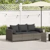 vidaXL Gartensofa mit Kissen 3-Sitzer Grau Poly Rattan Produktbild-Vorschau 2