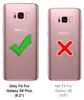 Two rose gold Samsung phones are shown side-by-side. The left phone has a green checkmark, and the right phone has a red X. Text below indicates compatibility. Podgląd zdjęcia produktu