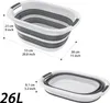 Two views of a collapsible laundry basket with dimensions indicated. Produktbild-Vorschau